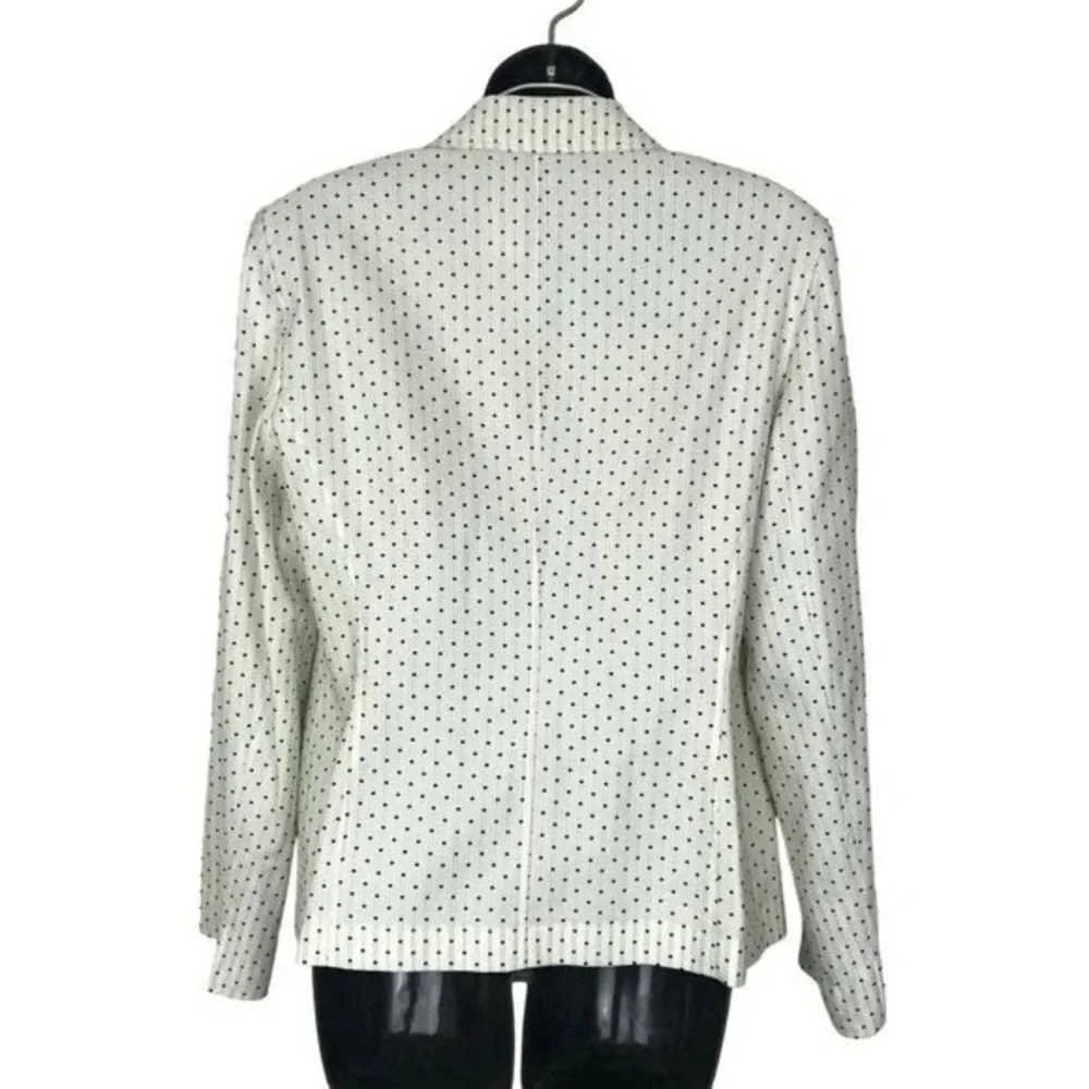 Lafayette 148 New York polkadot blazer white navy blue women’s size 10 EUC